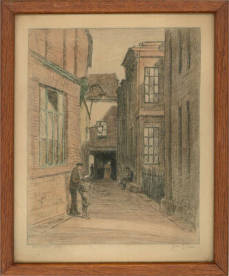 James B. Lee - Radierung Von 1937, Hartshead Back Street