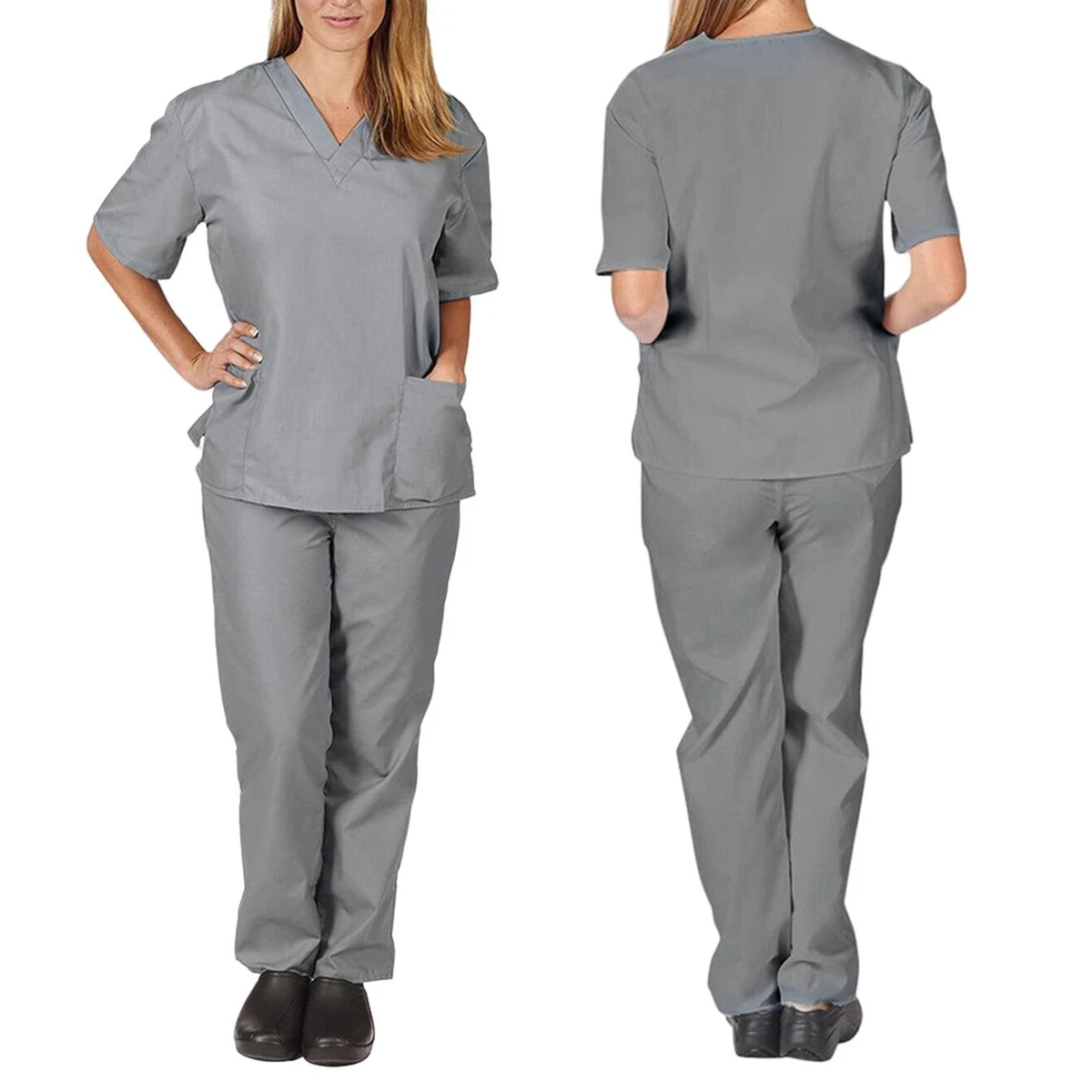 Scrubs Set for Women Stretch Scrub Top and Pants Nursing Uniform Gray XXL