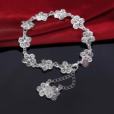 925 noble silver fashion cute women classic FLOWER Bracelet Jewelry
