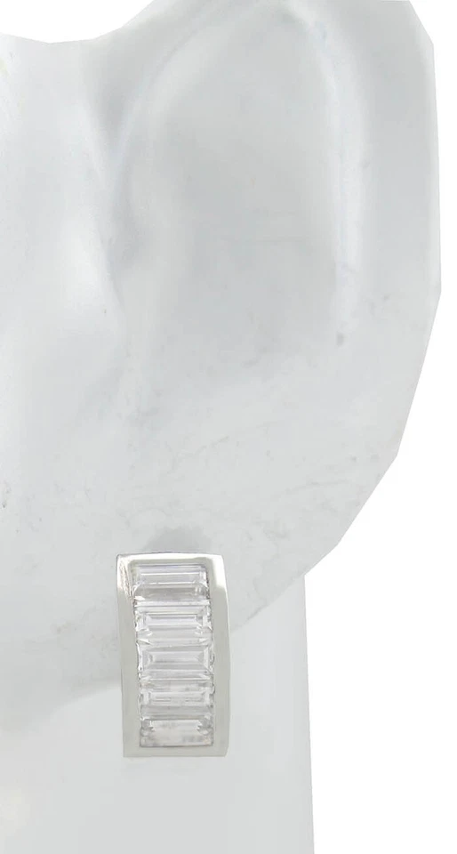 LAB CREATED WHITE SAPPHIRES Single HUGGIE EARRING 14K TWO TONE GOLD - NWT - Image 3 of 4