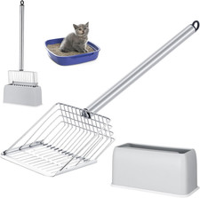 Metal Cat Litter Scoop with Holder 17.5 Inch Long Handle Cat Scooper for Litter