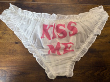 MENS sheer white ruffled sissy panties "kiss me on back