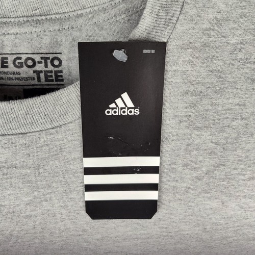 Adidas T-Shirt Men's Medium Gray Short Sleeve Logo On Sleeve New - Picture 2 of 11