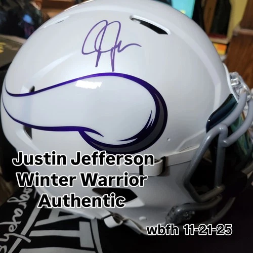 Justin Jefferson Signed F-S Minnesota Vikings Winter Warrior Helmet,  BAS COA