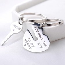 Heart-Shaped Couple Keychain Set - Silver