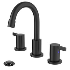 Phiestina 8 Inch 3-Hole Matte Black Widespread Bathroom Sink Faucet with Valve