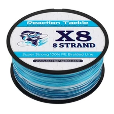 Reaction Tackle Braided Fishing Line - 8 Strand Blue Camo 300LB 1000yds.