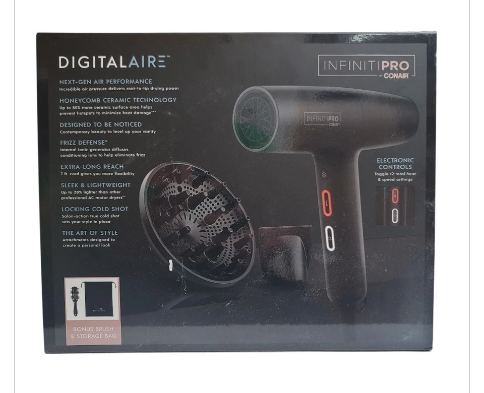 Secador de pelo InfinitiPRO by Conair DigitalAIRE con cepillo, voluminizador y bolsa de transporte Foto 2 de 2