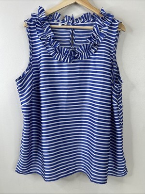 Talbots RSVP Blue White Stripe Sleeveless Ruffle Neck Tank Women s Size 2X
