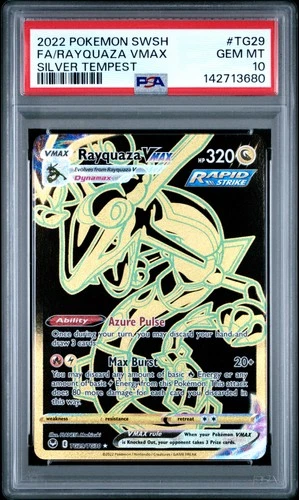 2022 POKEMON SWORD & SHIELD SILVER TEMPEST #TG29 FULL ART/RAYQUAZA VMAX PSA 10