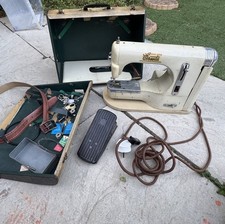 Antique Cresta Five Star FRIDOR electric portable sewing machine w/ case & pedal