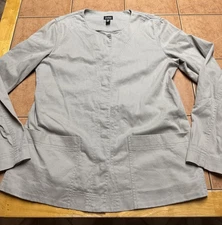 Eileen Fisher Stretch Organic Cotton Gray Jacket Snap Front Sz Small Blazer