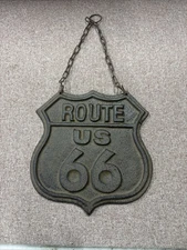 Cast Iron Route 66 Hanging Sign Wall Plaque Man Cave Decor