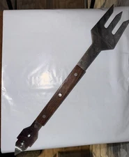 Vintage Vernon Stainless & Wood BBQ Fork / Spatula Can Opener Tool Utensil  13”