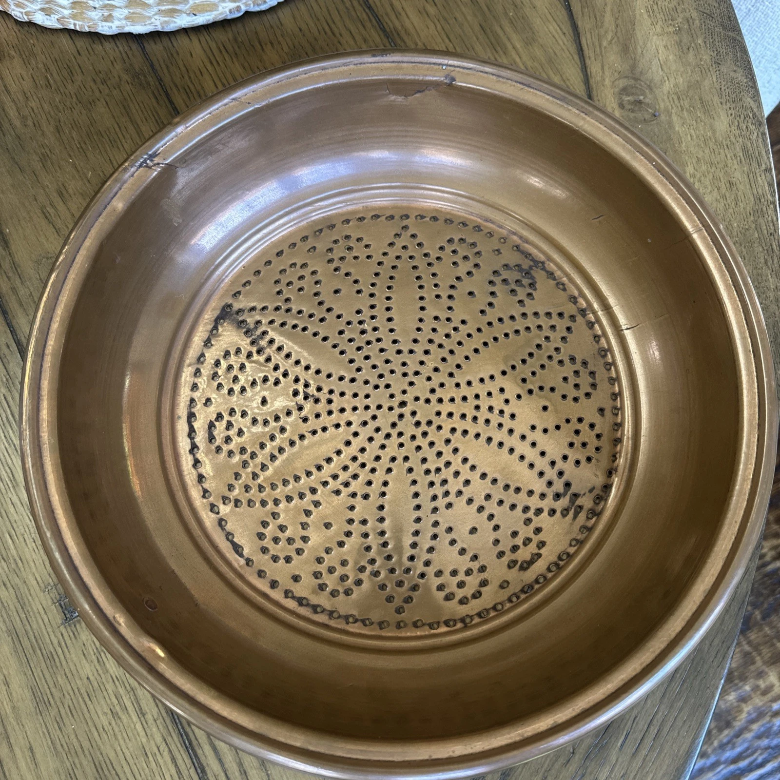 Vintage Copper Strainer Sieve Kitchen Colander Rustic European Cookware 13"