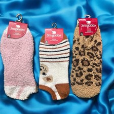 Lot of 3 Pair SNUGADOO Super Soft Fuzzy Socks Adult One Size Pink Leopard Stripe