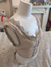 Milkmaid Top 10 Womens Button Up Crop Blouse Tie Back Lace Y2K 2000 medieval NWT