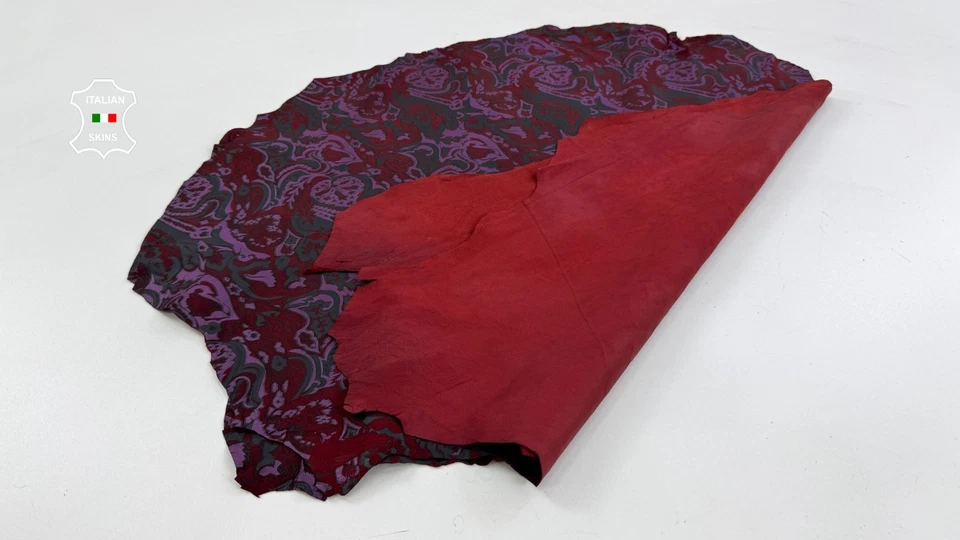 PURPLE & GREY PAISLEY PRINT ON WINE Thin Lamb Leather  2 skins 7sqf 0.6mm #C6919 - Image 3 of 4