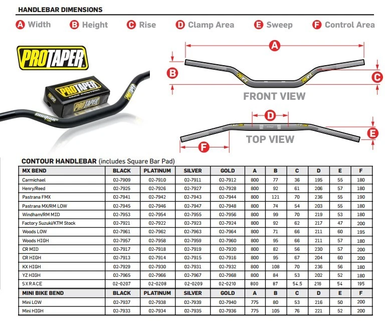 ProTaper Contour Handlebars 1 1/8" Pro Taper Bars CR KX YZ RM - PICK BEND/COLOR! - Image 4 of 4