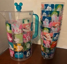 2 Qt Pitcher 6-16Oz Glasses Disney Mickey Mouse And Movie Characters Acrylic