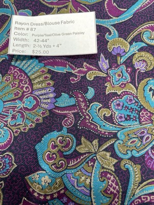Item #87.     $25.00. Unbranded Rayon Dress.Blouse Fabric