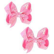 6 Inch Pink Sparkly Glitter Sequin Hair Bows for Girls Toddlers Kids Children Te