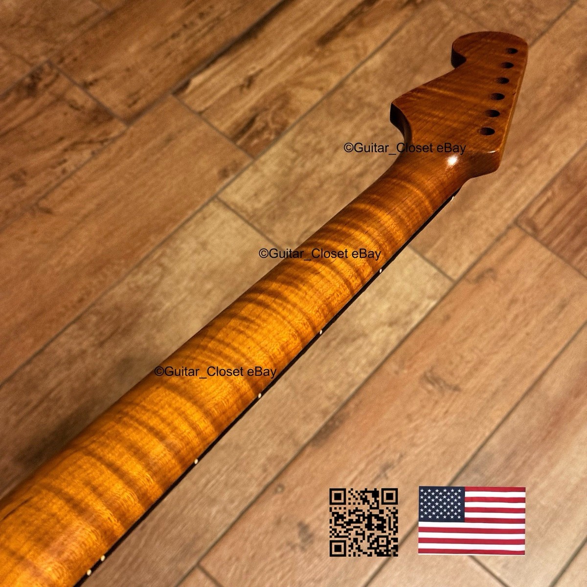 Roasted Flame Maple Rosewood Strat Neck Fits Warmoth Stratocaster