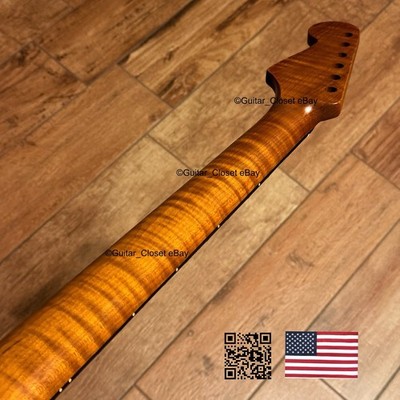Roasted Flame Maple Rosewood Strat Neck Fits Warmoth Stratocaster Bodies SR2R