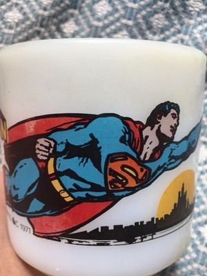 Vintage 1971 Superman Tasse Federal Glass Opalglas Milk Glass DC Comics