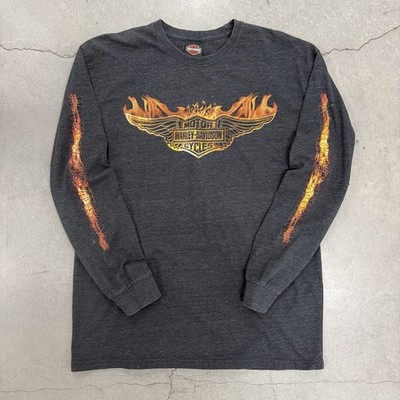 Vintage Y2k Harley Davidson Flame Logo LS T-shirt Mens XL Goth Punk San Jose Emo