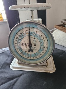 Vintage Hanson "Stork" Table Top Nursery Scale 30 lbs Baby Blue Face  Grt Cndtn