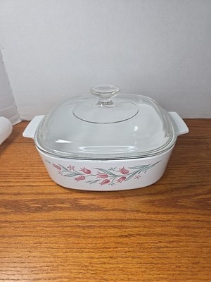 Vintage Corning Ware Rosemarie Pink Tulip A-2-B 2L Casserole With Lid A9C
