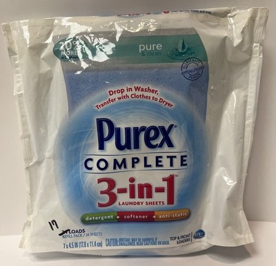 Purex Complete 3 in 1 Laundry Sheets Detergent Pure and Clean 17ct  Discontinued