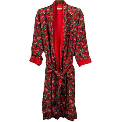 VTG Victoria's Secret Gold Label  Robe Floral Silky  Terry Lined Red Valentines 