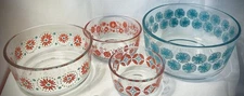 PIONEER WOMAN Glass Bowls 4 Asst Sizes Awesome Retro Patterns 1,2,4,7 C. Nesting