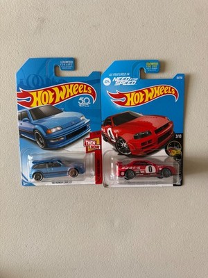 Hot Wheels 90 Honda Civic EF Kmart - Nightburnerz Nissan GTR R34 Lot of 2 BB5