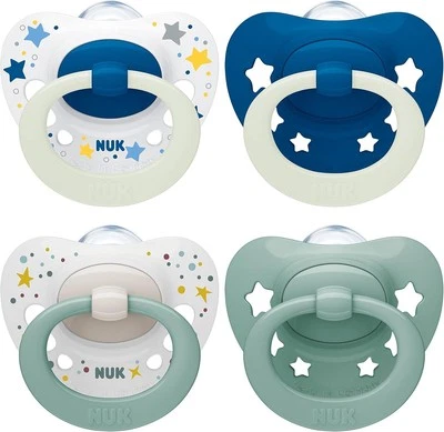 NUK Signature Day & Night Baby Dummy 0-6 Months Soothes 95% of Babies 4 Count