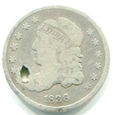 1836 Silver Bust Half Dime !!  Hole