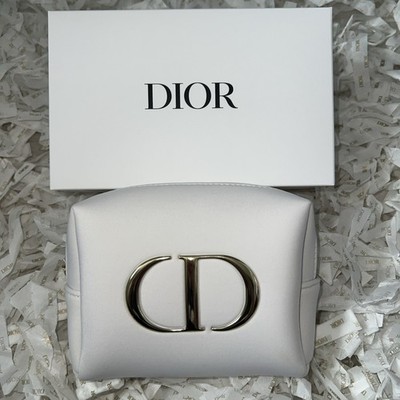 Dior Beauté Pouch Make Up Kosmetiktasche Weiß Groß CD Logo Gold Reißverschluss Borte Neu