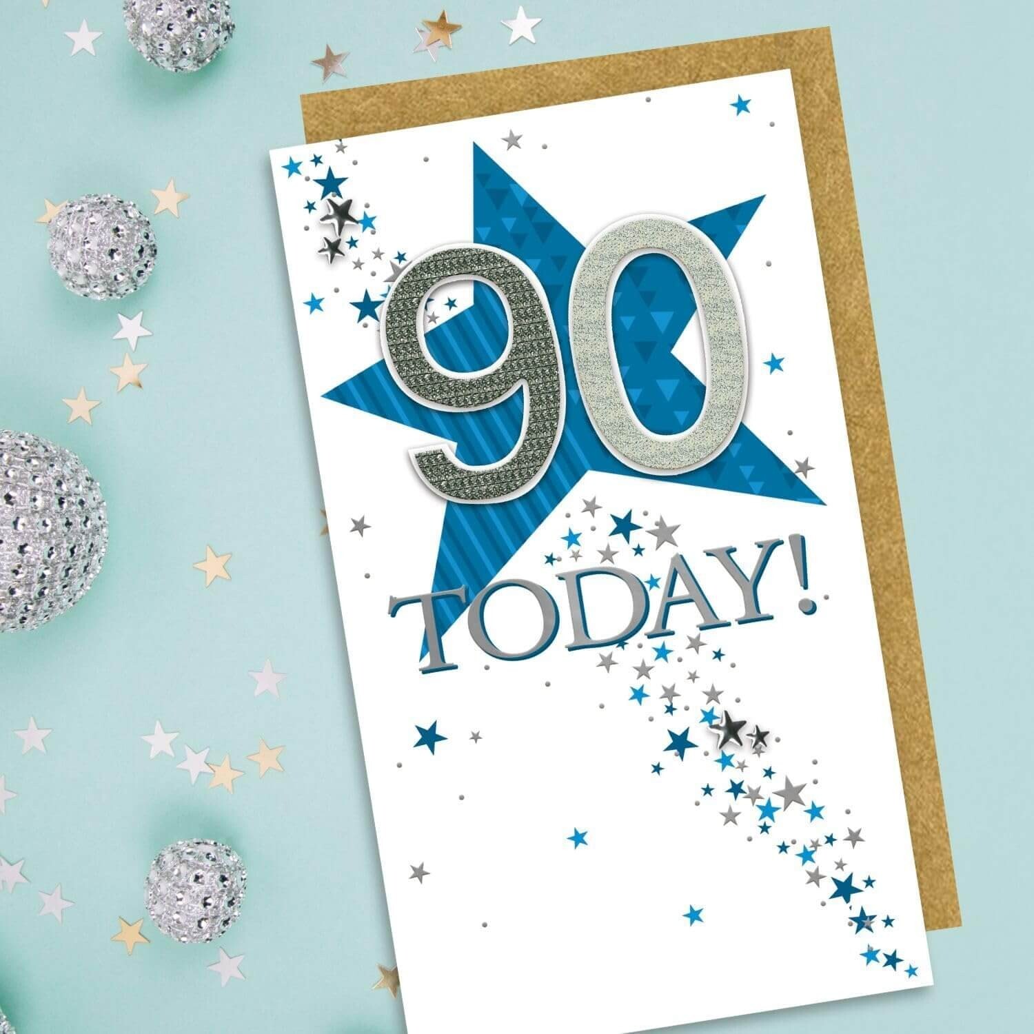 90th Birthday Card Ninety 90 Star - Stylish Embellished Design Greeting Card
