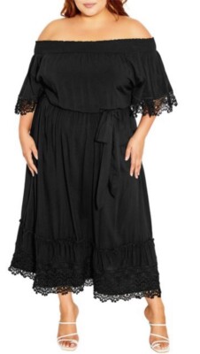 chinese dress ladies Long Sleeve High Slit Black Plus Size Maxi Dress main image 0