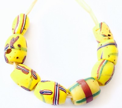 8 Rare Antique Venetian Wound Yellow Oval glass African trade beads