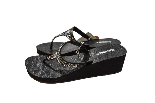 white wedge flip flops with rhinestones