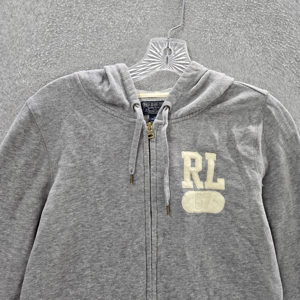 Polo Ralph Lauren Women Hoodie Medium Gray RL Embroidery Full Zip - Image 4 of 4