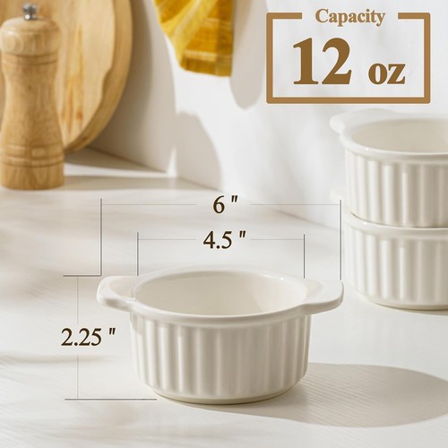 Verdickte Porzellan Auflaufförmchen mit Griffen - 12 Oz für Suppen und Desserts - Bild 4 von 8