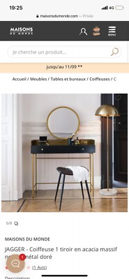 Coiffeuse Maisons Du Monde Acacia Massif Noir Et Métal Doré - 1 Tiroir - NEUVE