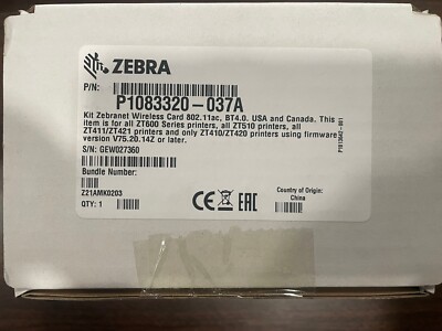 Brand New ZebraNet Internal Wireless 802.11 AC Radio Card Kit P1083320-037A