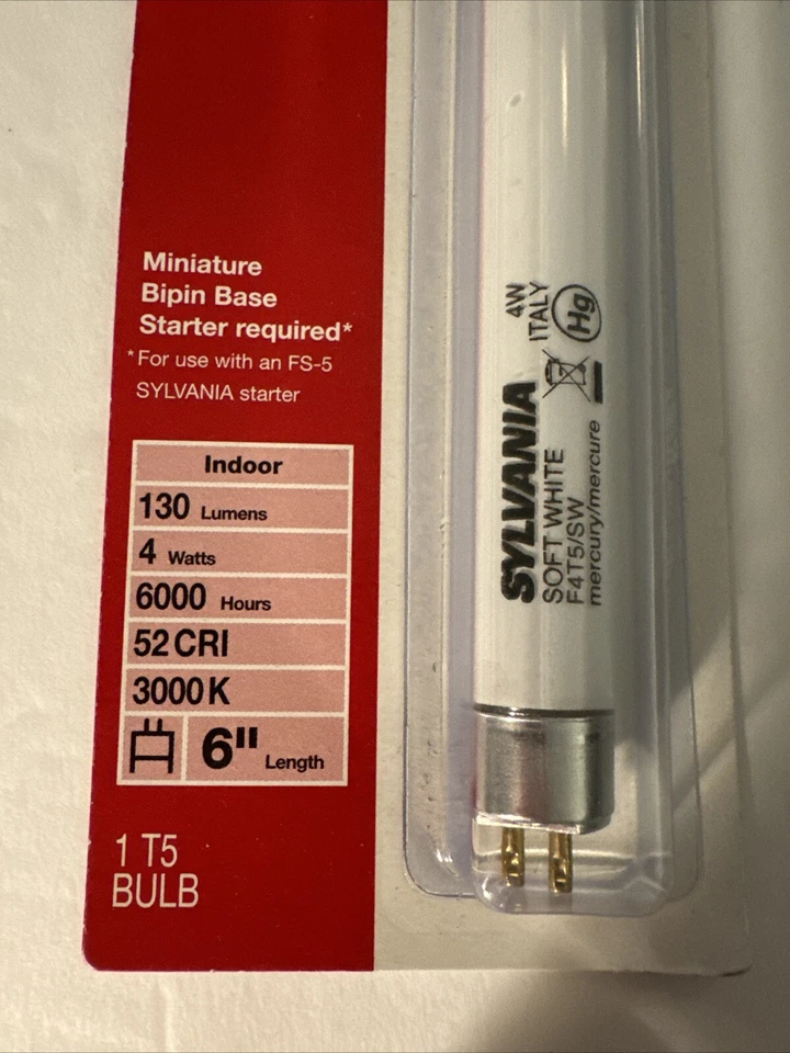UTILITY Soft White 3000K Sylvania T5 Bulb 130 Lumens 6” New - Image 2 of 3
