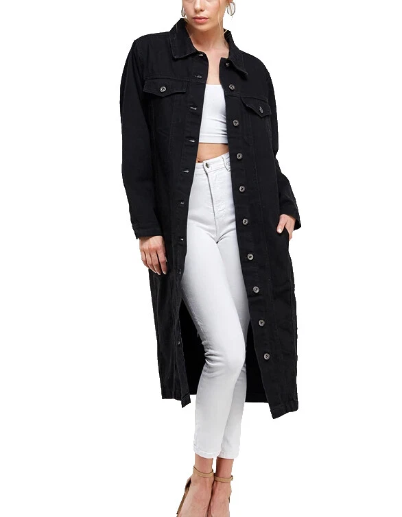 Женщин длинный повседневный макси длины джинсовой ткани хлопок пальто большого размера на пуговицах Jean куртка