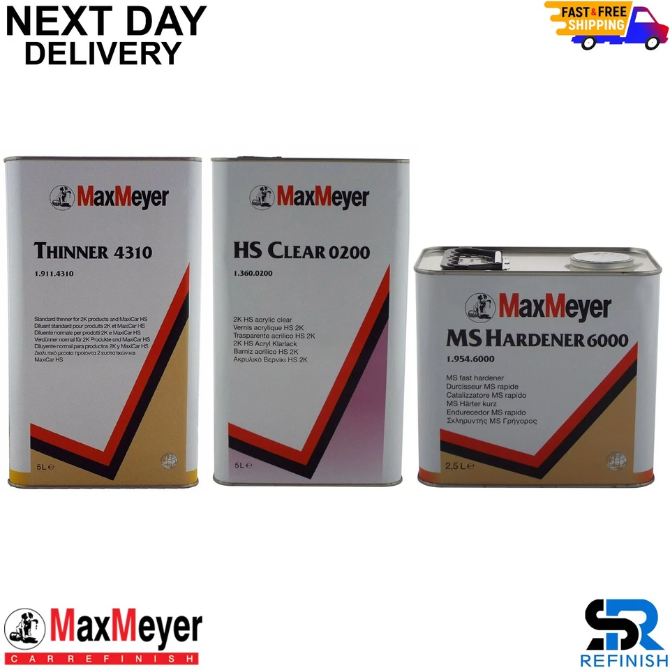 Max Meyer 0200 5L 2K Clear Coat Lacquer + 4310 Thinner with 2.5L 6000 Hardener
